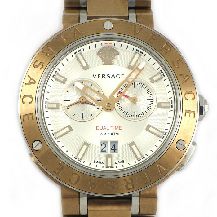 乐天商城 - ヴェルサーチェ VERSACE 腕時計 Vエクストリーム プロ VCN050017 デイト スモールセコンド デュアルタイム表示 サンレイ シルバー文字盤 SS クオーツアナログ 【中古】