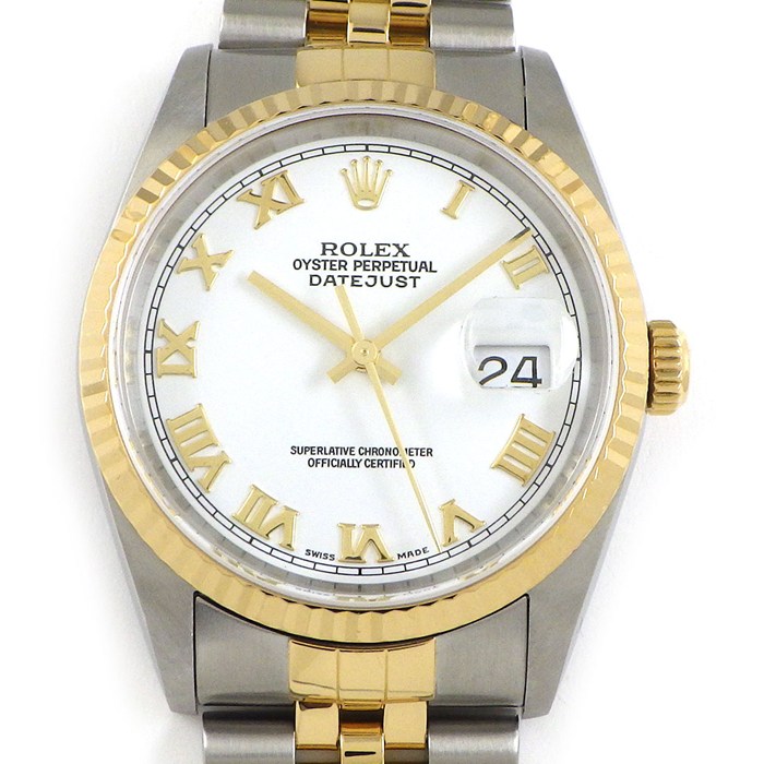 ロレックス Rolex 腕時計 デイトジャスト 16233 P番 2000年製 ホワイト文字盤 ローマンインデックス デイト K18YG SS 自動巻き 【中古】