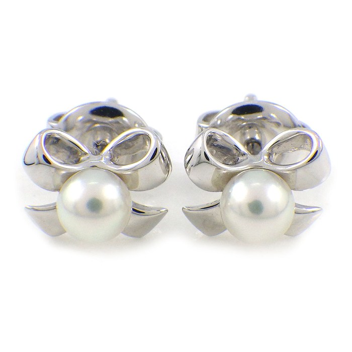 乐天商城 - 【最大1万円OFFクーポン配布中&10日限定★ポイント3倍】 ミキモト MIKIMOTO ピアス リボンモチーフ パール 4mm珠 K18WG 【中古】