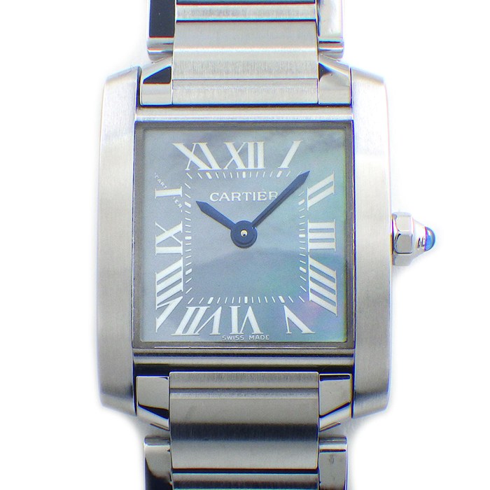 カルティエ Cartier 腕時計 タンクフランセーズ SM W51034Q3 スクエア ブルーシェル文字盤 ローマンインデックス SS クオーツアナログ 【中古】