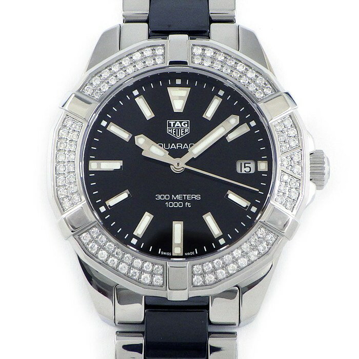 タグ・ホイヤー TAG Heuer 腕時計 アクアレーサー WAY131E.BA0913 ダイヤベゼル 計0.510ct ブラック文字盤 デイト 回転ベゼル セラミック SS クオーツアナログ 【中古】