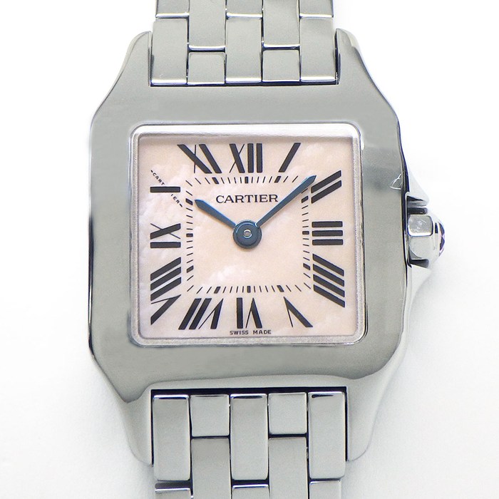 カルティエ Cartier 腕時計 サントス ドゥ モワゼルSM W25075Z5 スクエア ピンクシェル文字盤 ローマンインデックス SS クオーツアナログ 【中古】