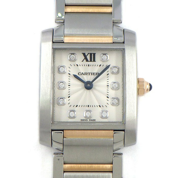 カルティエ Cartier 腕時計 タンク フランセーズ SM WE110004 11ポイント ダイヤインデックス スクエア ギョーシェ シルバー文字盤 K18PG SS クオーツアナログ 【中古】