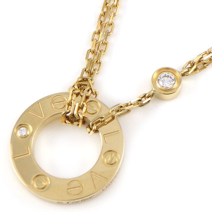 乐天商城 - 【最大1万円OFFクーポン配布中&10日限定★ポイント3倍】 カルティエ Cartier ネックレス ラブサークル B7219500 2ポイント ダイヤモンド 計0.03ct K18YG 【中古】