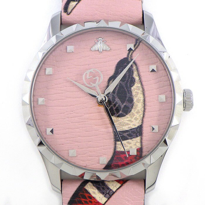 グッチ GUCCI 腕時計 Gタイムレス 126.4 スネーク柄 ピンク 文字盤 SS 革ベルト クオーツアナログ 【中古】