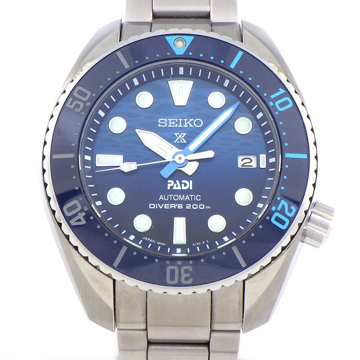 セイコー SEIKO 腕時計 プロスペックス ダイバースキューバ SBDC189/6R35-02C0 PADI限定モデル デイト 夜光針 夜光インデックス 回転ベゼル 水面 サンレイ ブルー文字盤 SS 自動巻き 【箱・保付き】 【中古】
