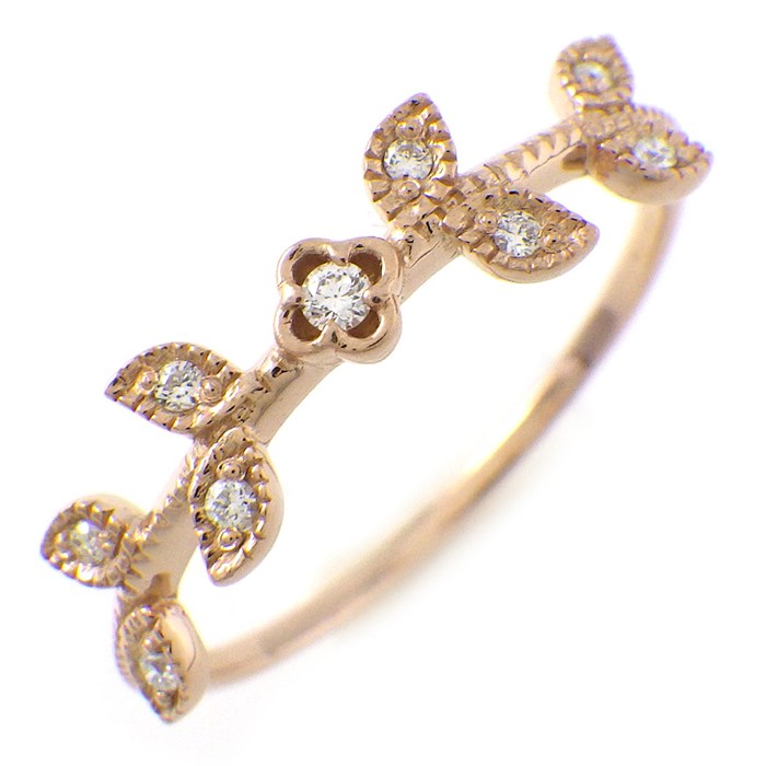 乐天商城 - エテ ete リング リーフ フラワーモチーフ ダイヤモンド 計0.04ct K18PG 11号 【中古】