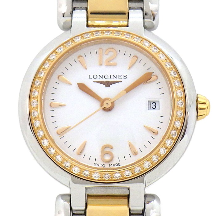 ロンジン Longines 腕時計 プリマルナ L8.110.5.19.6 デイト ダイヤベゼル ホワイト文字盤 K18PG SS クオーツアナログ 【箱・保付き】 【中古】