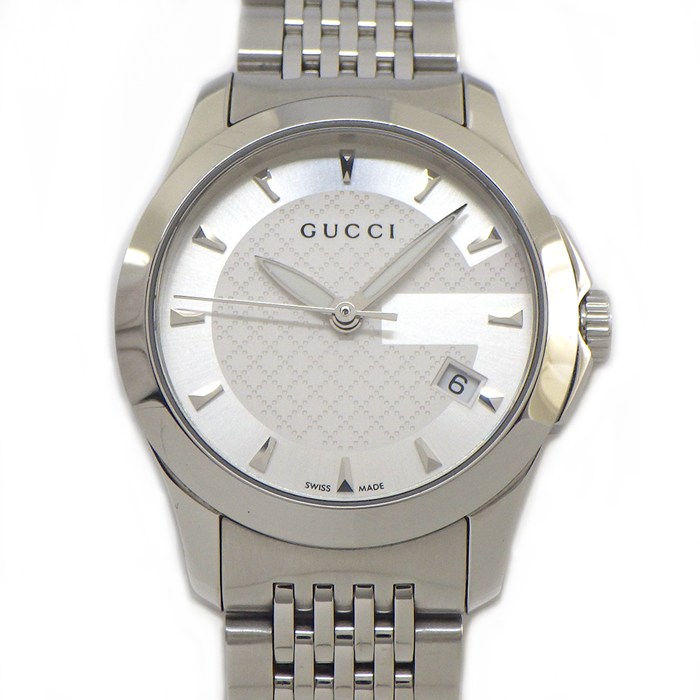 グッチ GUCCI 腕時計 Gタイムレス 126.5/YA126401 デイト サンレイ ディアマンテ シルバー文字盤 SS クオーツアナログ 【箱・保付き】 【中古】