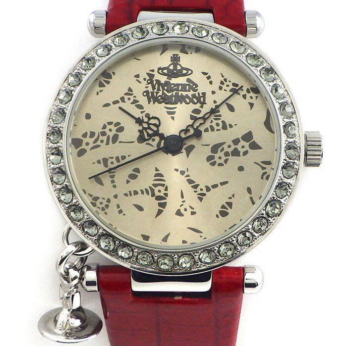 ヴィヴィアン・ウエストウッド Vivienne Westwood 腕時計 VV006SLRD オーブチャーム クリスタルベゼル サンレイ ゴールド文字盤 SS レッド エナメル リザード レザーベルト クオーツアナログ 【中古】