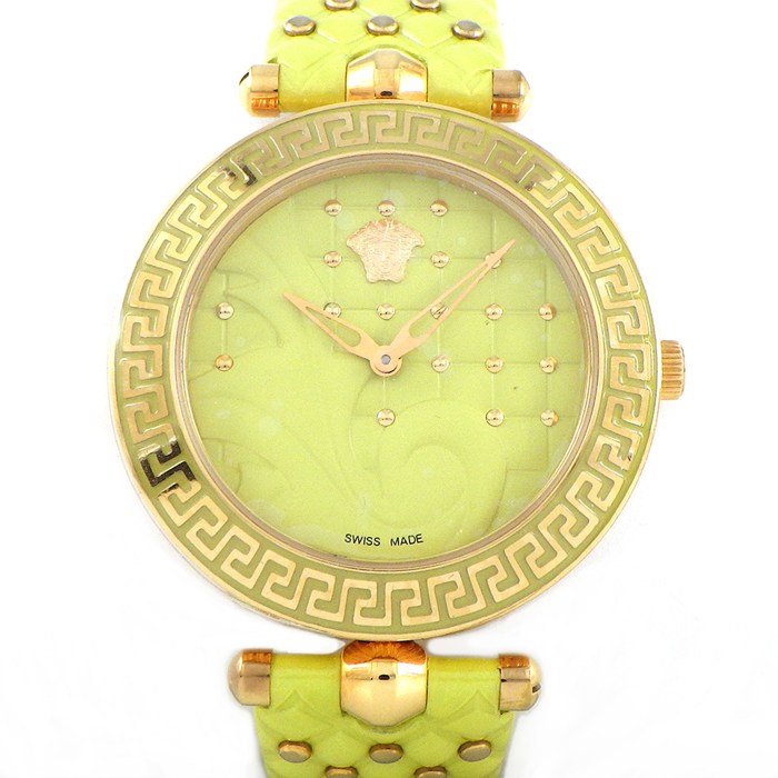 VERSACE - ヴェルサーチェ VERSACE 腕時計 ヴェニタス VK7 イエロー文字盤 GP 革 クオーツアナログ 【中古】