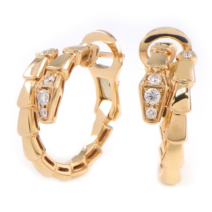 乐天商城 - 【最大1万円OFFクーポン配布中&10日限定★ポイント3倍】 ブルガリ BVLGARI ピアス セルペンティ ヴァイパー 359949 フープ デミパヴェ ダイヤモンド 計0.18ct K18PG 【中古】
