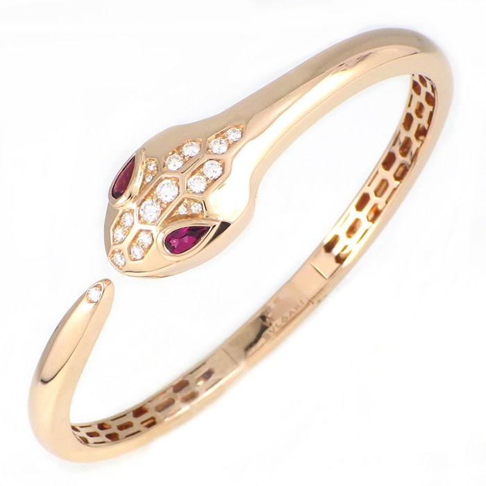 乐天商城 - 【最大1万円OFFクーポン配布中&10日限定★ポイント3倍】 ブルガリ BVLGARI バングル セルペンティ セドゥットーリ 352819 スネークモチーフ ルベライト パヴェ ダイヤモンド 計0.30ct K18PG / #S 【箱・保付き】 【中古】