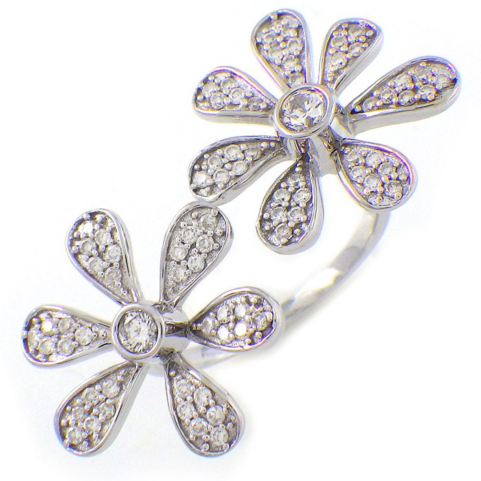 樂天商城 - 【ダイヤモンド】 リング フラワーモチーフ パヴェ ダイヤモンド 計0.55ct K18WG 12号 【中古】