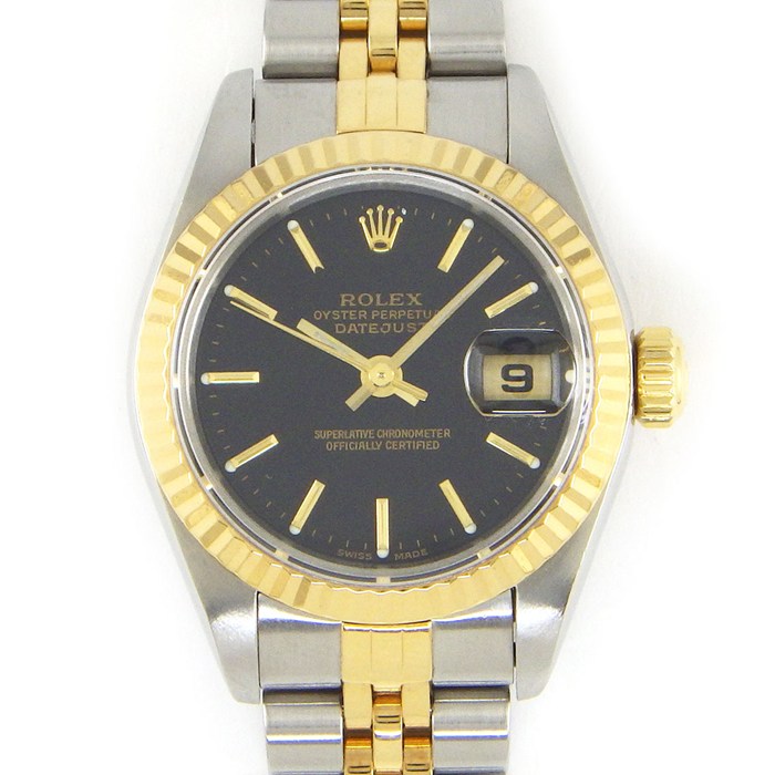 ロレックス Rolex 腕時計 デイトジャスト 79173 Y番 2002年 ブラック文字盤 デイト K18YG SS 自動巻き 【中古】