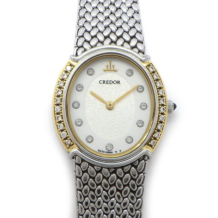 樂天商城 - セイコー SEIKO 腕時計 クレドール 5A70-0AT0 ダイヤベゼル 11ポイント ダイヤインデックス オーバル ホワイト文字盤 K18YG SS クオーツアナログ 【中古】