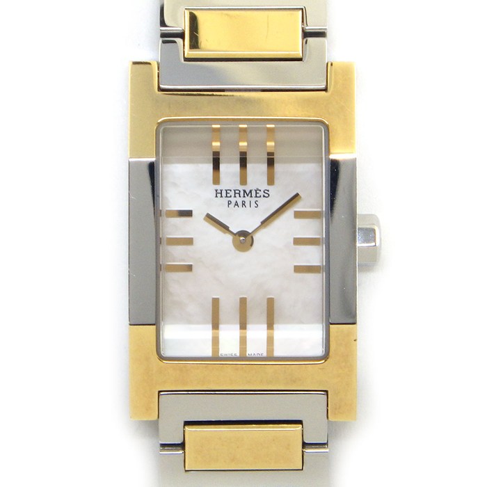 エルメス HERMES 腕時計 タンデム TA1.220 レクタンギュラー ホワイトシェル文字盤 GP SS クオーツアナログ 【中古】