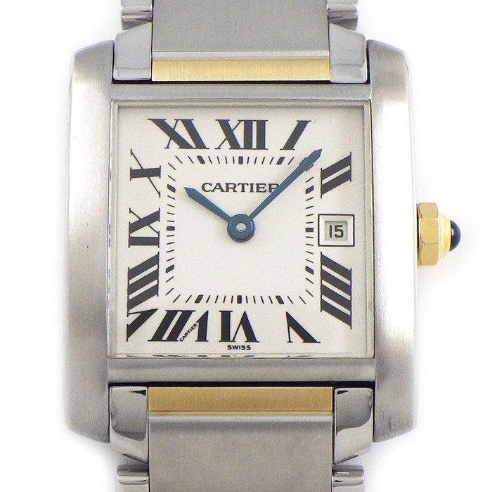 カルティエ Cartier 腕時計 タンクフランセーズMM W51012Q4 スクエア アイボリー文字盤 ローマンインデックス デイト K18YG SS クオーツアナログ 【中古】