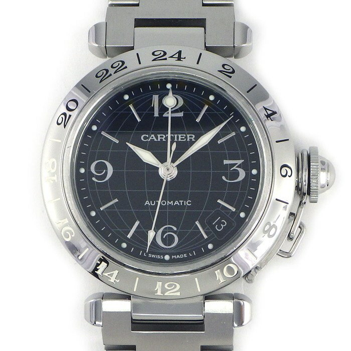 カルティエ Cartier 腕時計 パシャC W31079M7 ブラック文字盤 デイト 夜光針/インデックス GMT SS 自動巻き 【中古】