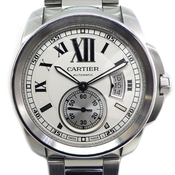 カルティエ Cartier 腕時計 カリブル W7100015 シルバー文字盤 ローマンインデックス デイト 夜光インデックス スモールセコンド 裏スケ SS 自動巻き 【箱・保付き】 【中古】