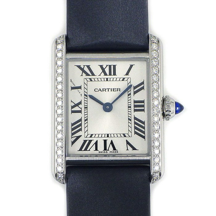 乐天商城 - 【最大1万円OFFクーポン配布中&10日限定★ポイント3倍】 カルティエ Cartier 腕時計 タンク マスト SM W4TA0016 レクタンギュラー ダイヤベゼル シルバー文字盤 ローマンインデックス ブラック 革ベルト SS クオーツアナログ 【箱・保付き】 【中古】