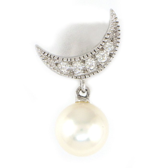 樂天商城 - ミキモト MIKIMOTO ピンブローチ ムーン 月モチーフ パール 7mm珠 ダイヤモンド K18WG 【中古】