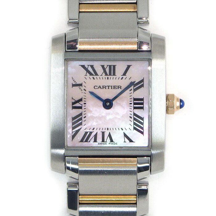 樂天商城 - カルティエ Cartier 腕時計 タンク フランセーズ SM W51027Q4 スクエア ピンクシェル文字盤 ローマンインデックス K18PG SS クオーツアナログ 【中古】