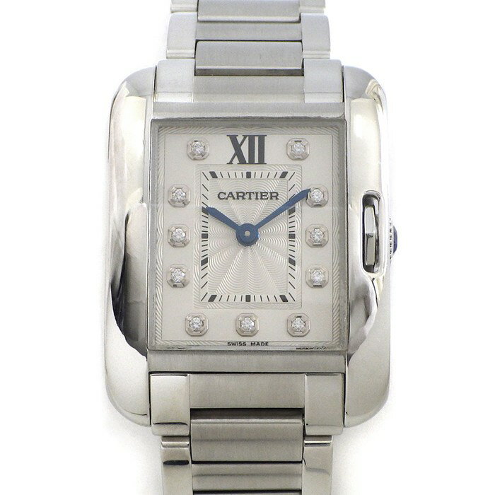 カルティエ Cartier 腕時計 タンク アングレーズ SM W4TA0003 11ポイント ダイヤインデックス レクタンギュラー ギョーシェ シルバー文字盤 SS クオーツアナログ 【中古】