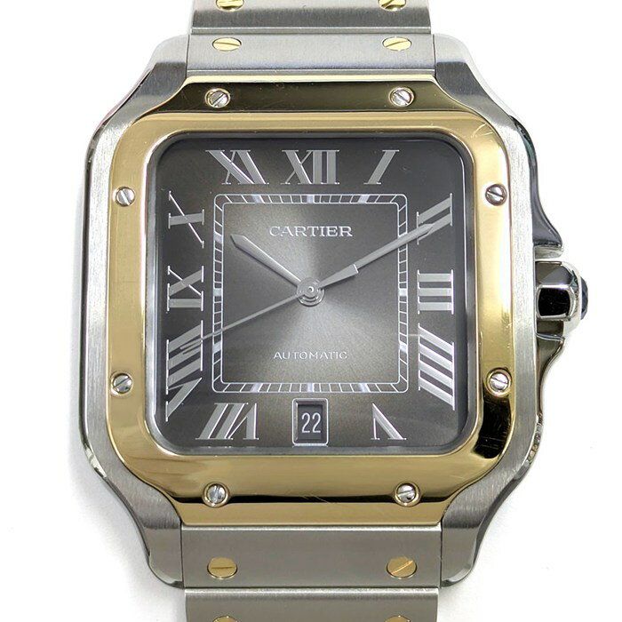 乐天商城 - 【最大1万円OFFクーポン配布中】 カルティエ Cartier 腕時計 サントス ラージモデル LM W2SA0030 デイト スクエア サンレイ アンスラサイトグレー グラデーション文字盤 K18YG SS 自動巻き 【中古】