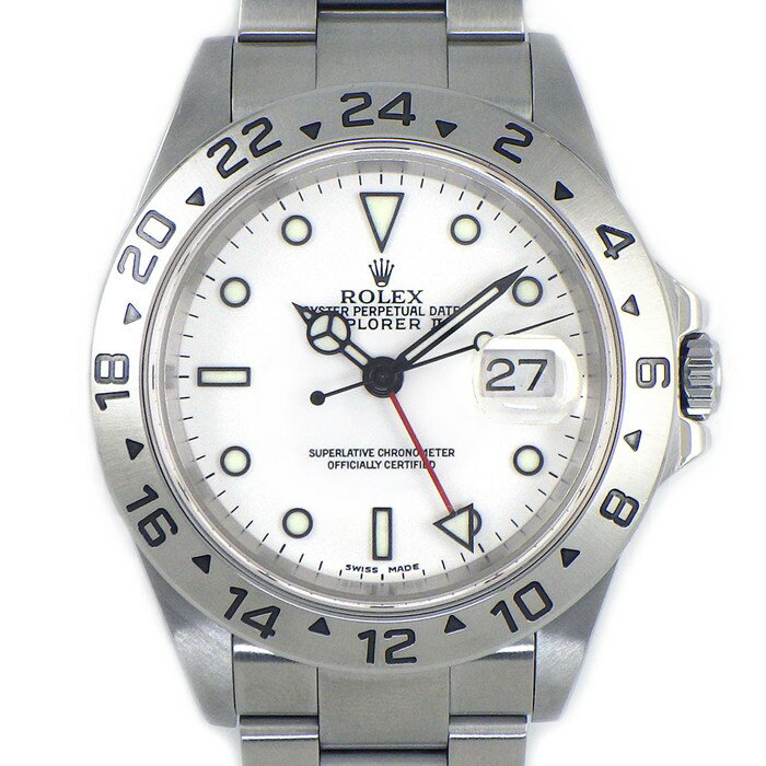 乐天商城 - 【最大1万円OFFクーポン配布中】 ロレックス Rolex 腕時計 エクスプローラーII 16570 GMT デイト 夜光針 夜光インデックス ホワイト文字盤 SS 自動巻き 【OH済み】 【箱・保付き】 【中古】