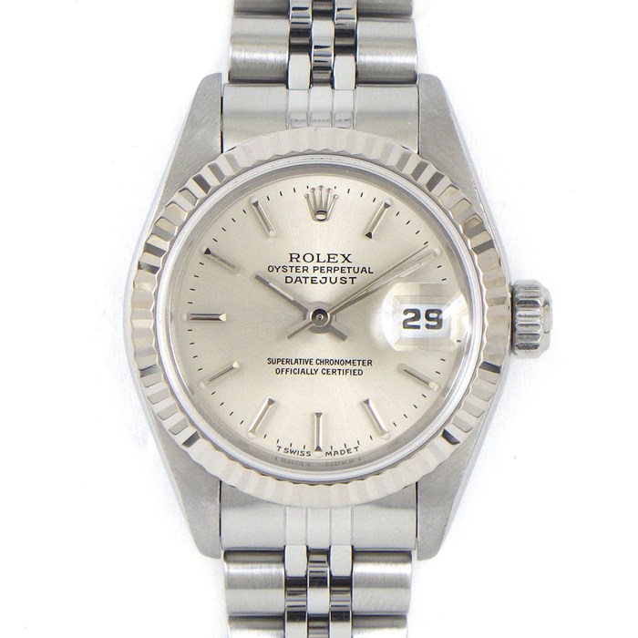 乐天商城 - 【最大1万円OFFクーポン配布中&10日限定★ポイント3倍】 ロレックス Rolex 腕時計 デイトジャスト 69174 サンレイ シルバー文字盤 フルーテッドベゼル ジュビリーブレス K18WG SS 自動巻き 【OH済み】 【中古】