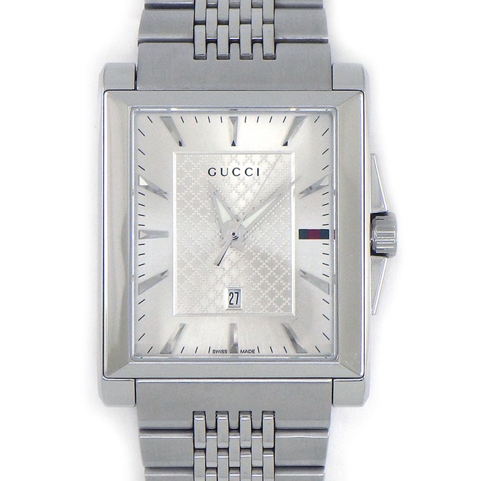 【3％OFFクーポン★7周年記念セール】 グッチ GUCCI 腕時計 Gタイムレス レクタングル 138.4 レクタンギュラー ディアマンテ サンレイ シルバー文字盤 デイト SS クオーツアナログ 【中古】