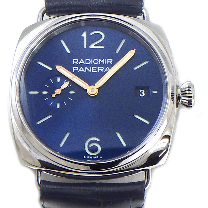 樂天商城 - パネライ PANERAI 腕時計 ラジオミール クアランタ PAM01293 サンレイ ブルー文字盤 デイト スモールセコンド ネイビー アリゲーターレザーベルト SS 自動巻き 【箱・保付き】 【中古】