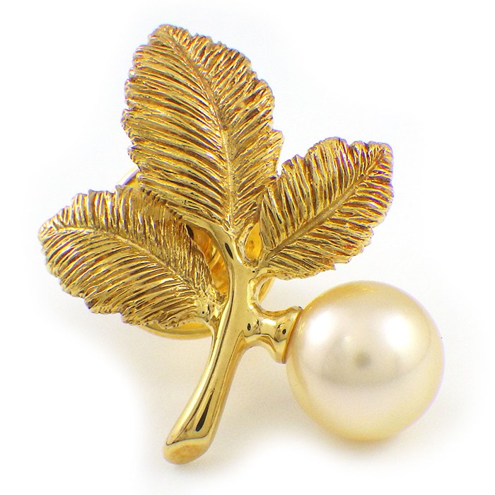 乐天商城 - 【最大1万円OFFクーポン配布中&10日限定★ポイント3倍】 ミキモト MIKIMOTO ピンブローチ リーフモチーフ パール 7.5mm珠 K18YG 【中古】