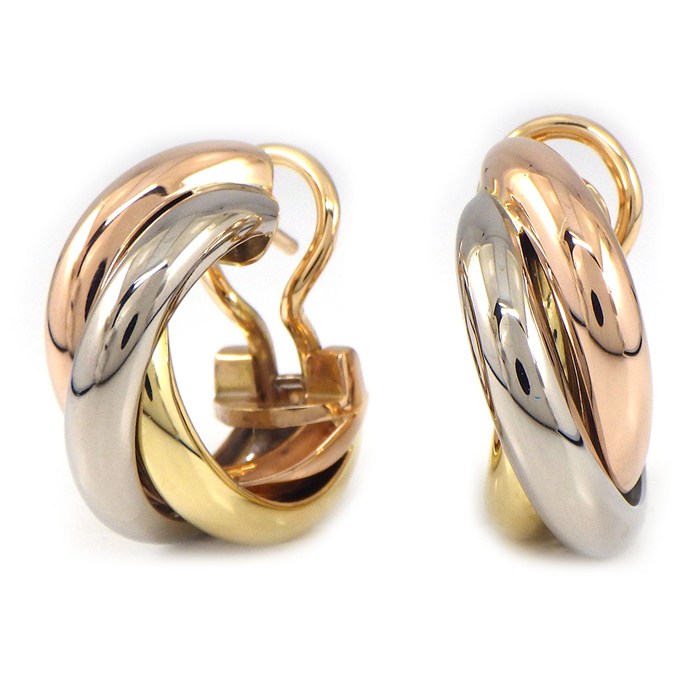 乐天商城 - 【最大1万円OFFクーポン配布中&10日限定★ポイント3倍】 カルティエ Cartier ピアス トリニティ フープ スリーカラー K18PG K18WG K18YG 【中古】