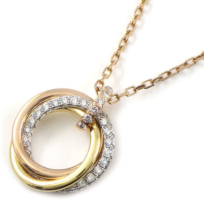 樂天商城 - カルティエ Cartier ネックレス トリニティ SM セミパヴェ B7224849 スリーカラー 33ポイント ダイヤモンド 計0.25ct K18PG K18WG K18YG 【箱・保付き】 【中古】