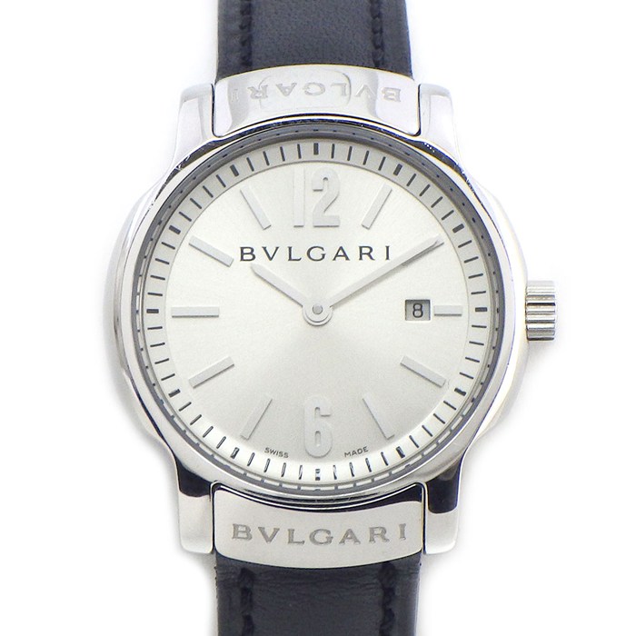 乐天商城 - 【最大1万円OFFクーポン配布中&10日限定★ポイント3倍】 ブルガリ BVLGARI 腕時計 ソロテンポ ST29S サンレイ シルバー文字盤 デイト 牛革ベルト SS クオーツアナログ 【中古】