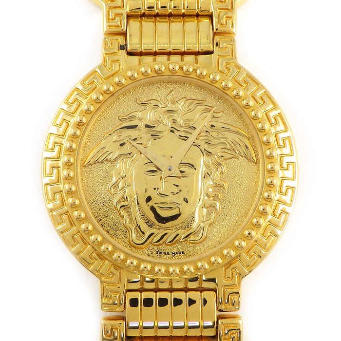 乐天商城 - 【最大1万円OFFクーポン配布中&10日限定★ポイント3倍】 ヴェルサーチェ VERSACE 腕時計 コインウォッチ 7008011 メデューサ ゴールド文字盤 GP クオーツアナログ 【中古】