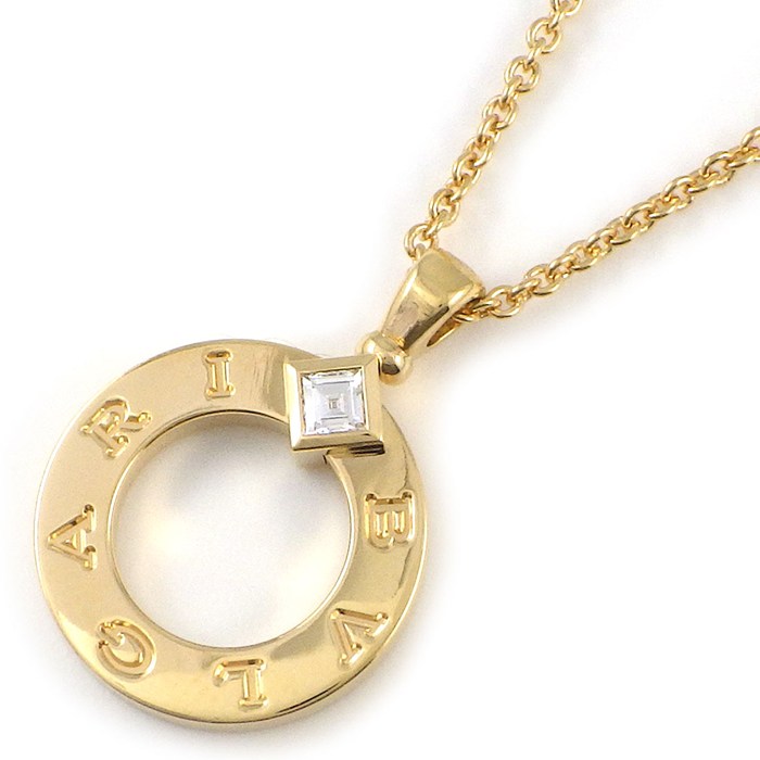 樂天商城 - 【15日限定★ポイント3倍】 ブルガリ BVLGARI ネックレス ブルガリブルガリ 361078 ラウンドサークル ロゴ 1ポイント スクエアカット ダイヤモンド 0.09ct K18YG 【箱・保付き】 【中古】