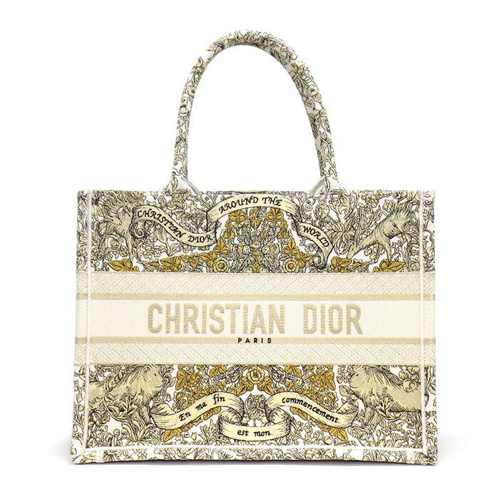 樂天商城 - ディオール Dior トートバッグ ブックトート ミディアム M1296ZEDP ホワイト ディオールアラウンドザワールドエンブロイダリー 【中古】
