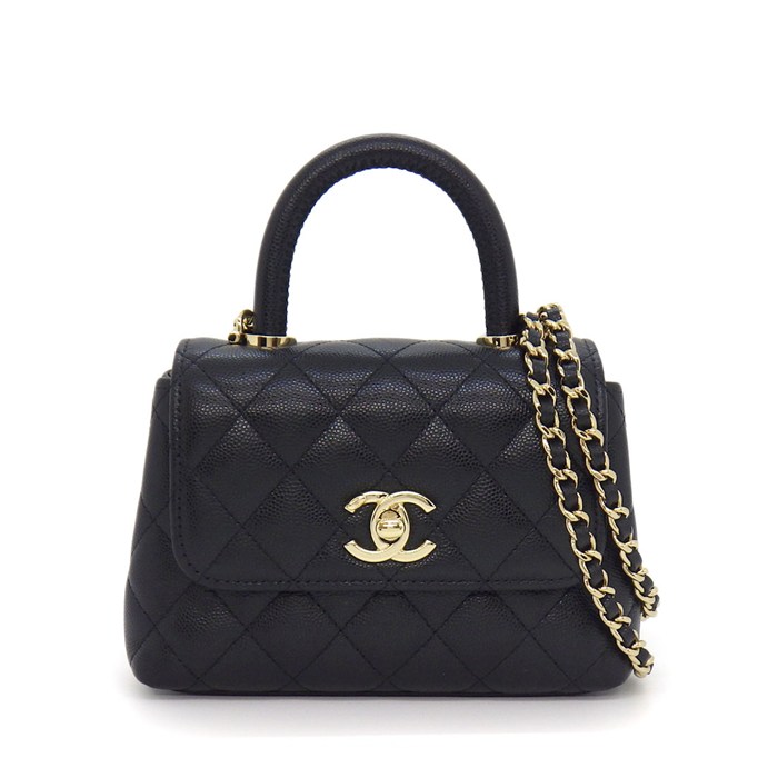 樂天商城 - シャネル CHANEL ショルダーバッグ マトラッセ ココハンドル エクストラミニ トップハンドル AP4244 ブラック キャビアスキン 【中古】