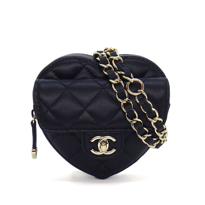 乐天商城 - シャネル CHANEL ショルダーバッグ マトラッセ ハートチェーン ウエストバッグ AP2787 2021年以降 ブラック ボルドー ラムスキン 【中古】