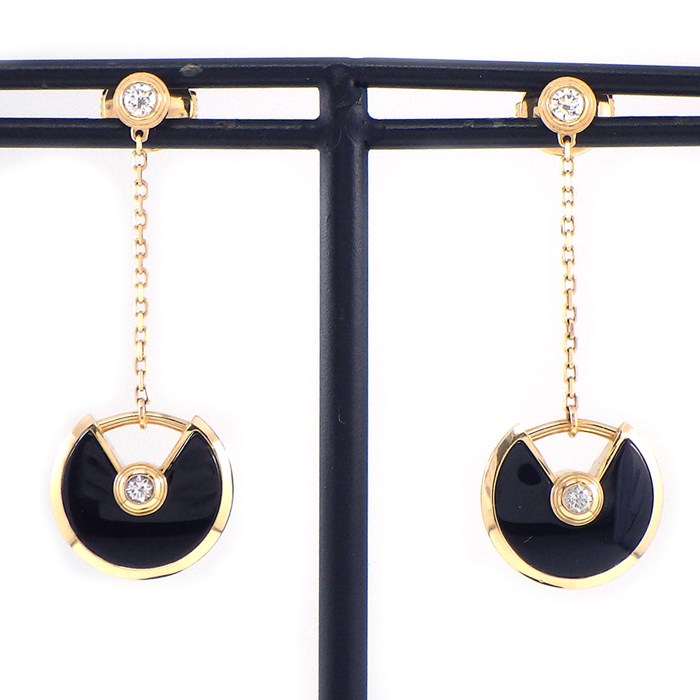 【15日限定★ポイント3倍】 カルティエ Cartier ピアス アミュレット スウィング ドロップ オニキス ダイヤモンド K18PG 【中古】
