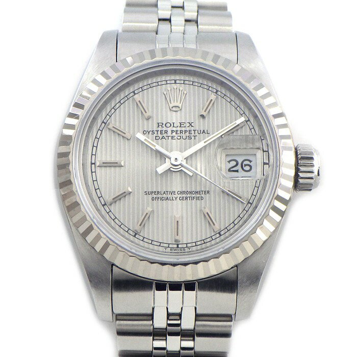 【3％OFFクーポン★7周年記念セール】 ロレックス Rolex 腕時計 デイトジャスト 69174 1986年製 タペストリー シルバー文字盤 デイト K18WG SS 自動巻き 【箱・保付き】 【中古】