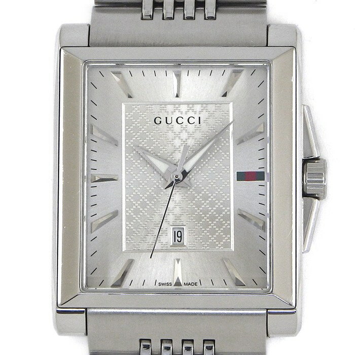 【3％OFFクーポン★7周年記念セール】 グッチ GUCCI 腕時計 Gタイムレス レクタングル 138.4/YA138403 デイト 夜光針 シェリーライン レクタンギュラー ディアマンテ サンレイ シルバー文字盤 SS クオーツアナログ 【中古】