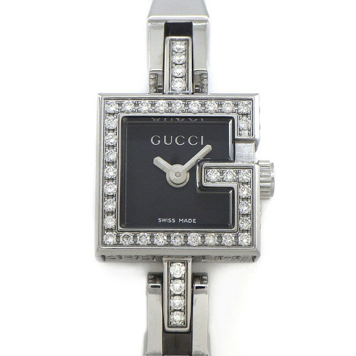 【3％OFFクーポン★7周年記念セール】 グッチ GUCCI 腕時計 Gミニ 102 パヴェ ダイヤケース/ベゼル スクエア ブラック文字盤 SS クオーツアナログ 【中古】
