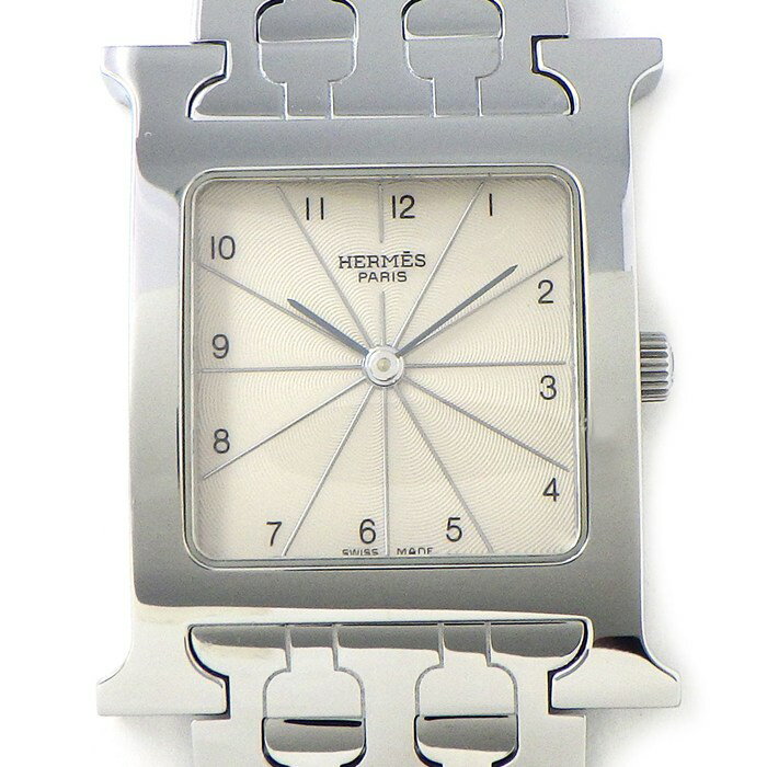 【3％OFFクーポン★7周年記念セール】 エルメス HERMES 腕時計 Hウォッチ HH1.510 スクエア アイボリー ギョーシェ文字盤 SS クオーツアナログ 【中古】