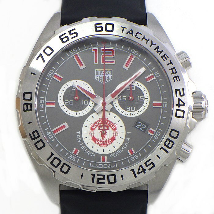 タグ・ホイヤー TAG Heuer 腕時計 フォーミュラ1 マンチェスターユナイテッド リミテッドエディション CAZ101M.FT8024 デイト クロノグラフ タキメーター スモールセコンド ブラック文字盤 SS ラバー クオーツアナログ 【箱・保付き】 【中古】