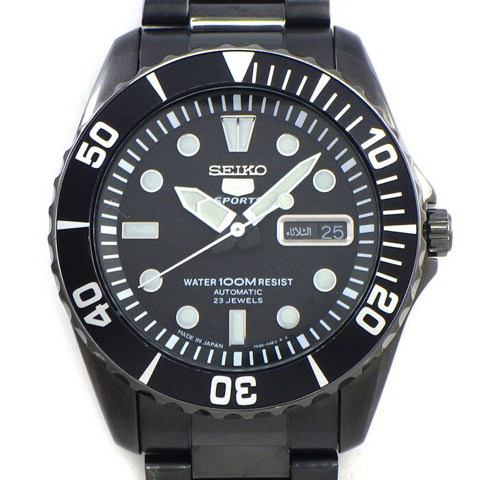 【3％OFFクーポン★7周年記念セール】 セイコー SEIKO 腕時計 5スポーツ 7S36-03C0 ブラック文字盤 裏スケ 夜光針/インデックス 回転ベゼル デイデイト SS 自動巻き 【中古】