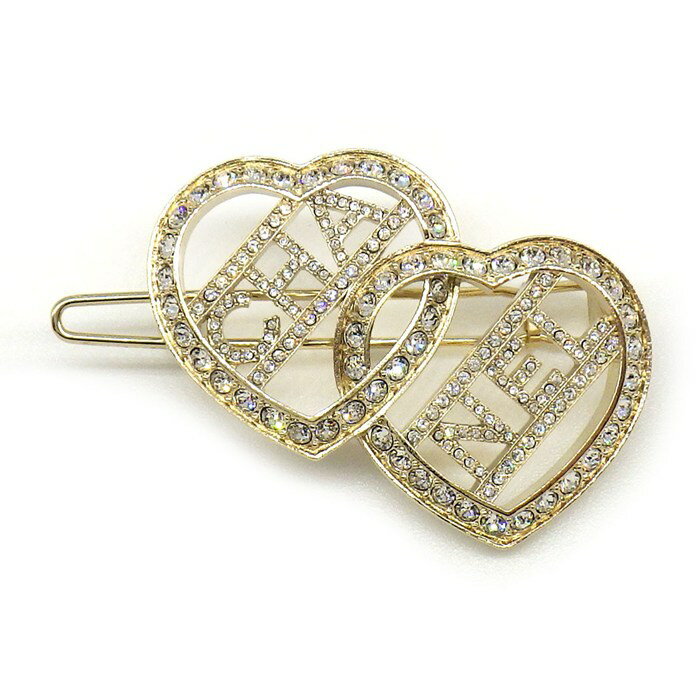 Rakuten - 【30日限定★ポイント3倍】 シャネル CHANEL ヘアクリップ ダブル ハートモチーフ F23B 2023年製 ラインストーン GP 【中古】